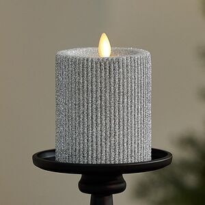 Luminara Flameless Glitter Ribbed Indoor LED Candle, 3.25x4.5", Brilliant Silver